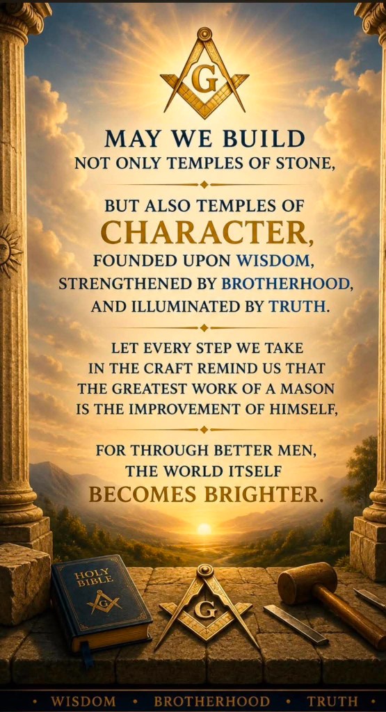 May we build not only temples of stone, but also temples of character — wisdom, brotherhood, and truth