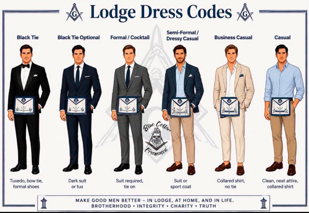 Lodge dress codes — from black tie to business casual with Masonic apron